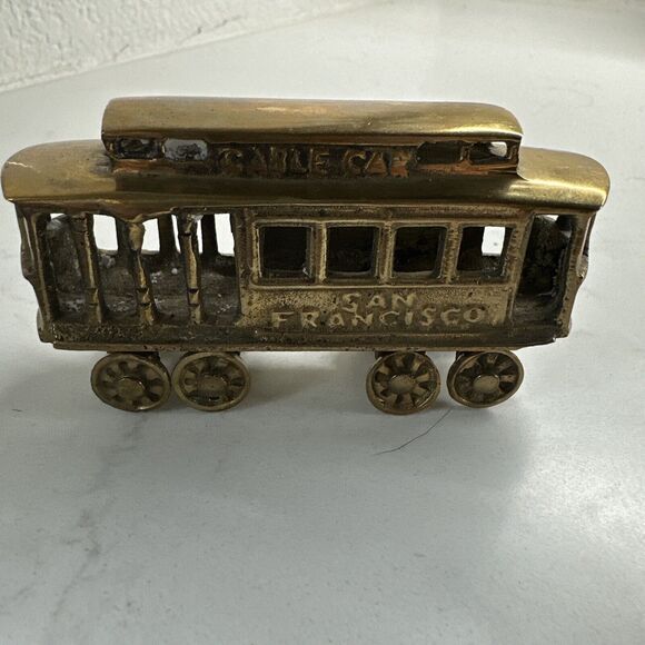 Brass San Francisco cable car 3.5" Figurine Turning Wheels Collectible Gift - Picture 1 of 12